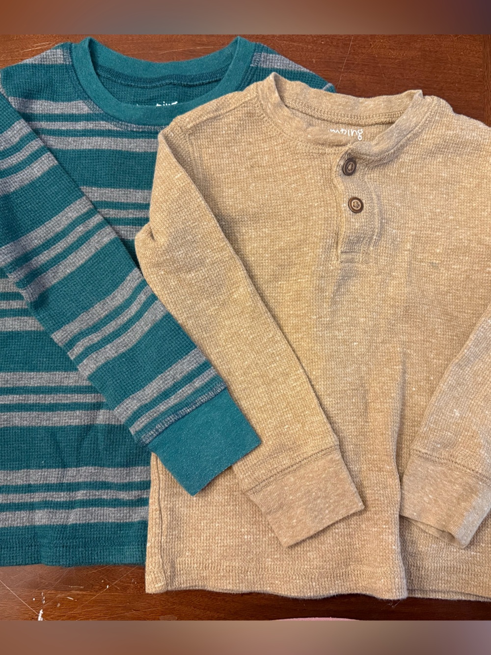 Jumping Beans Teal Striped Long-Sleeve Tee & Oatmeal Henley Top 3T